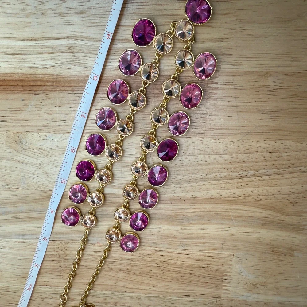 Talbots Gold and Pink Double Crystal Row Statement Necklace - Picture 8 of 10